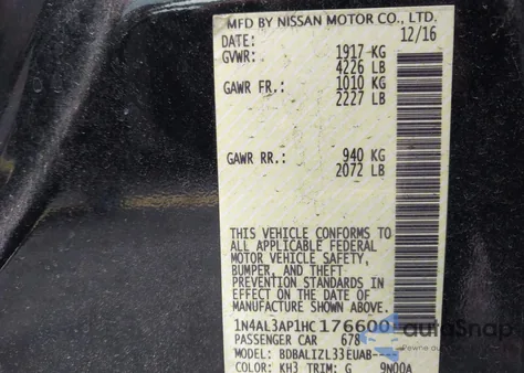 2017 Nissan Altima 2.5 Sv z USA, uszkodzony, nr VIN 1N4AL3AP1HC176600